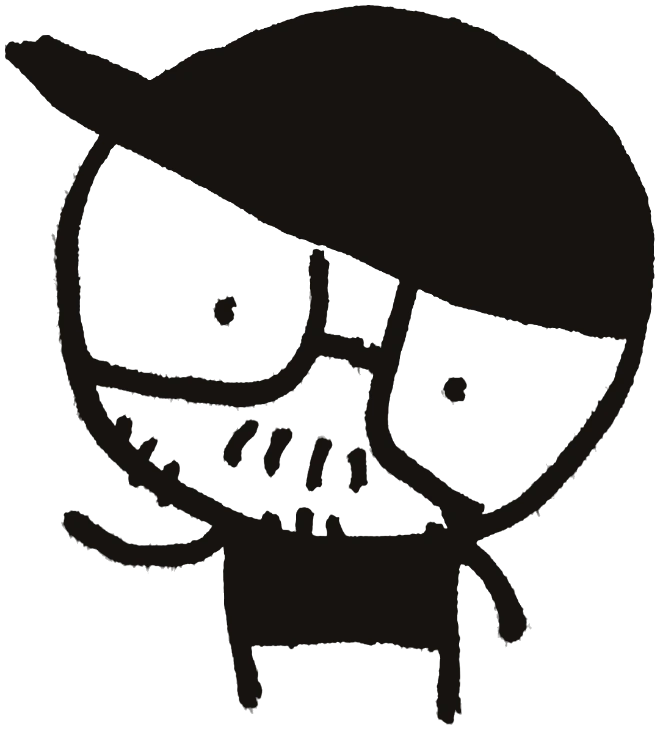 Tiago 'Jimmy' Fragoso self-portrait doodle: a kid in a cap and glasses